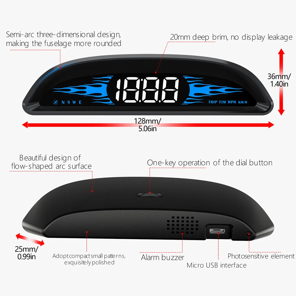 Universal HUD GPS Gauge Head Up Car HD Digital Display Speedometer RPM LED AM100 - Image 2
