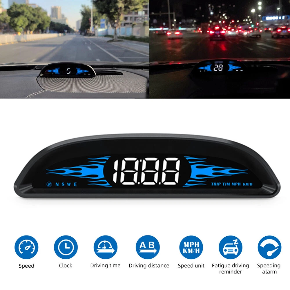 Universal HUD GPS Gauge Head Up Car HD Digital Display Speedometer RPM LED AM100